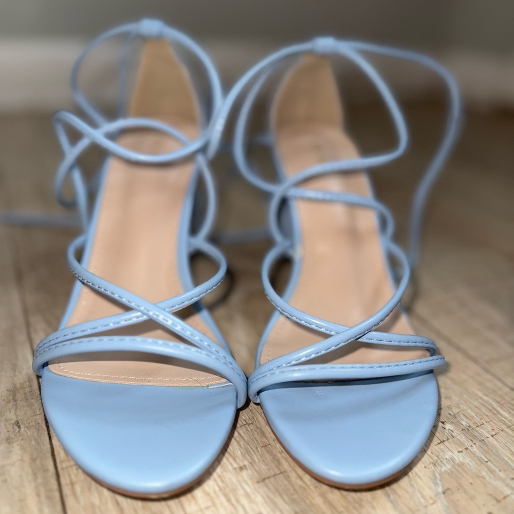Elegant Blue Strappy Low Heel Shoes